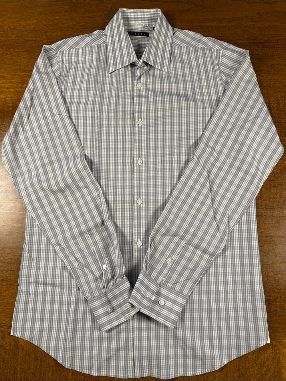 👉🏼 Theory 🫶🏼 Zack PS Men's Gray and White Button Down Shirt